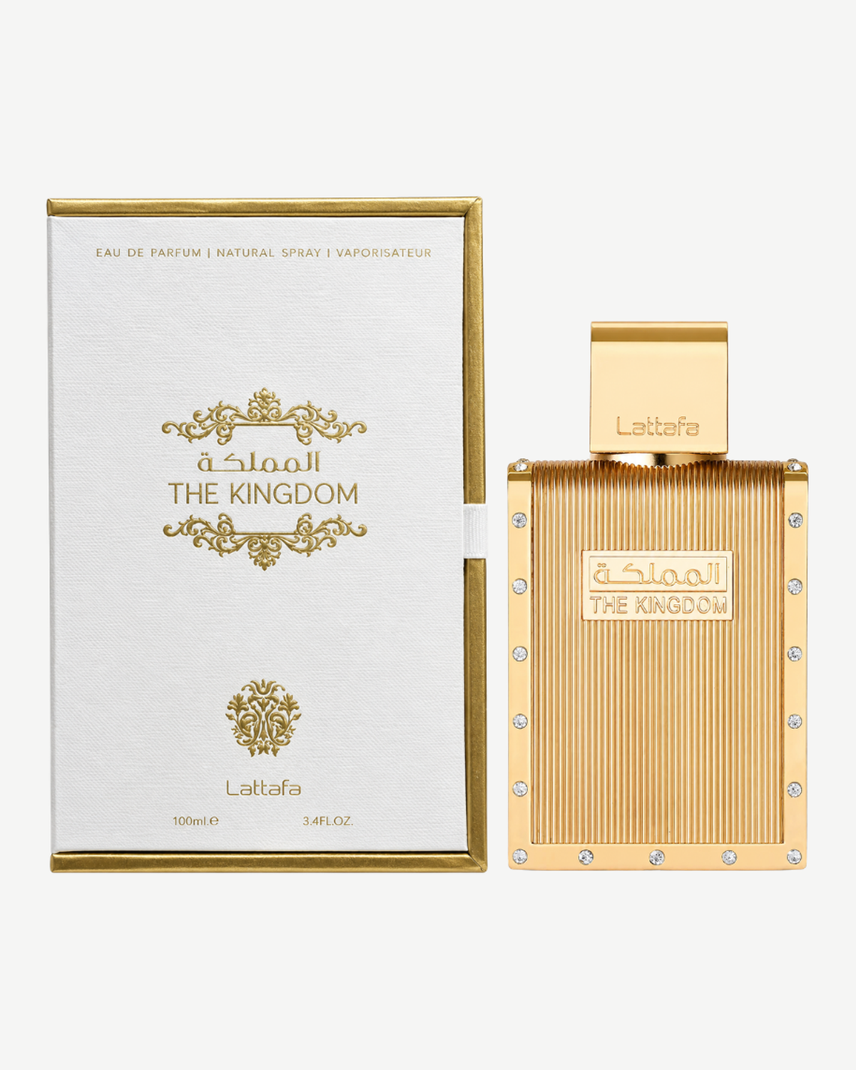 Lattafa The Kingdom for Men junto a su caja