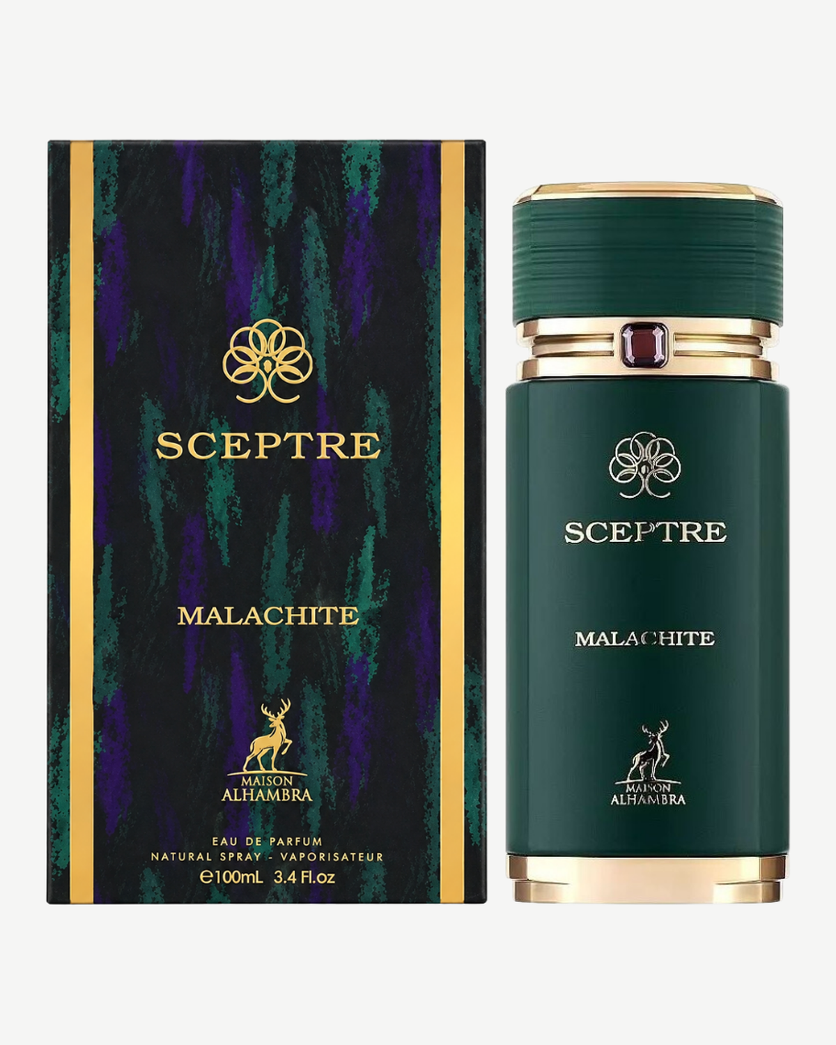 Maison Alhambra Sceptre Malachite junto a su caja