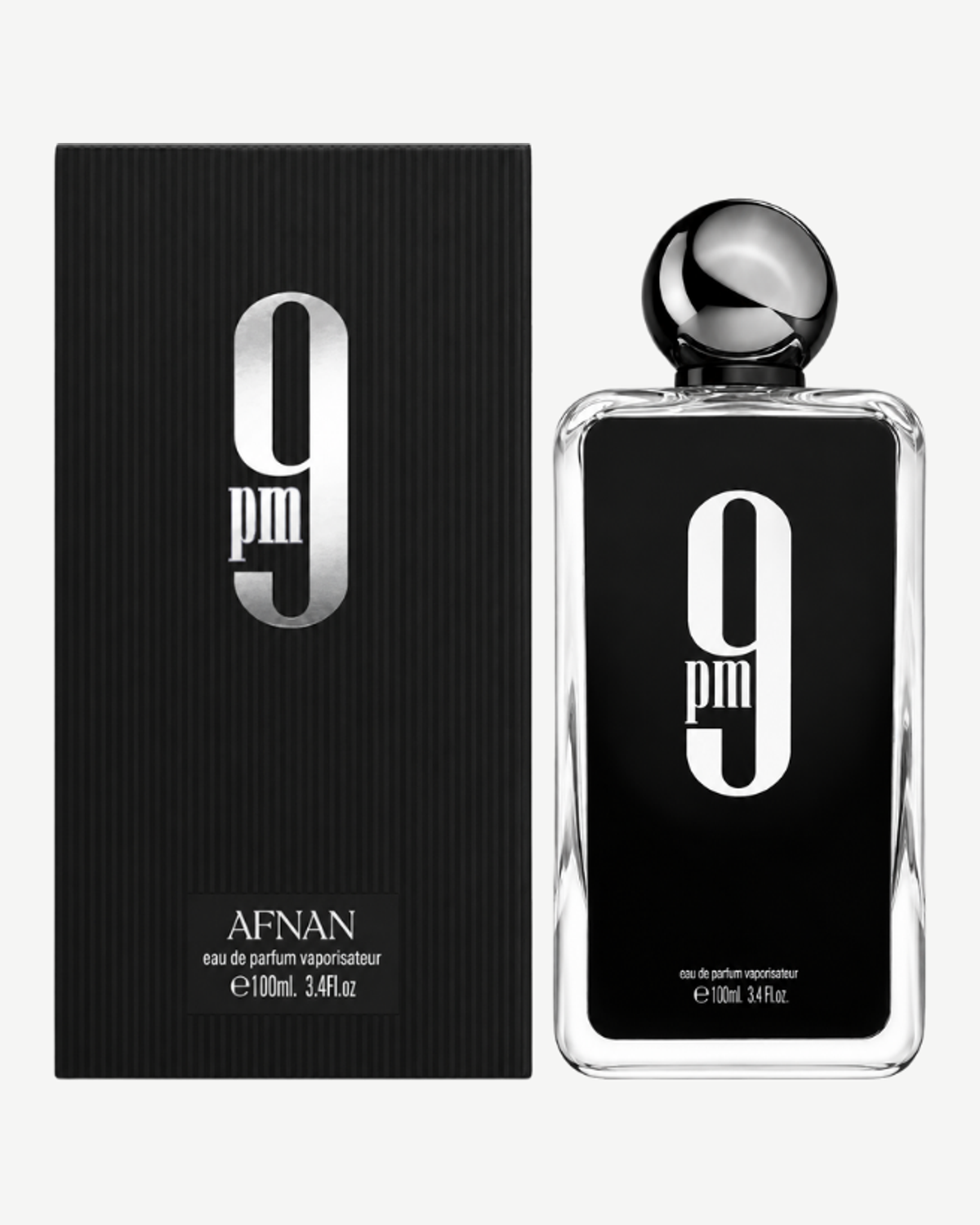 Afnan 9 PM for Men junto a su caja